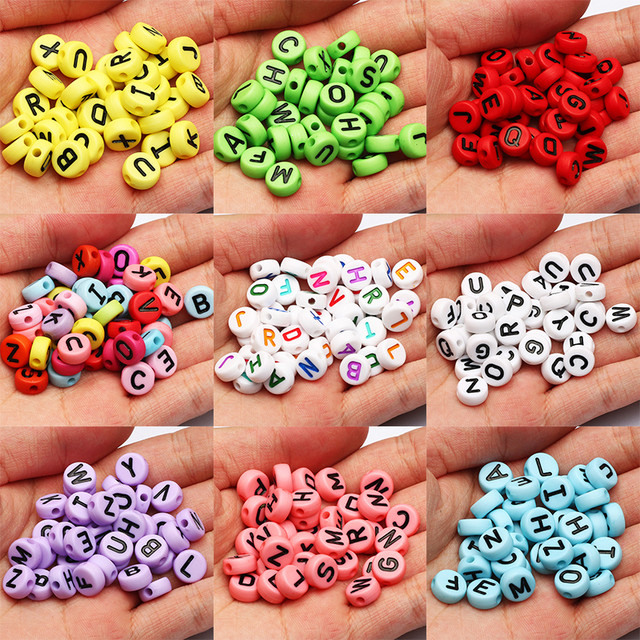 50pcs 5x10mm Mixed Acrylic Letter Beads Charms Loose Spacer Alphabet Beads  For Jewelry Making Diy Bracelet